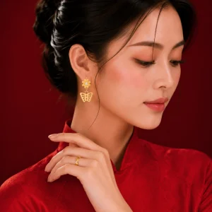 Bông Tai Vàng 980 Hoa Tòn Ten Nhị 1 Hột B102075