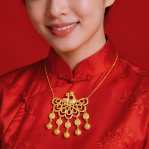Dây Chuyền Cưới Vàng 980 Đôi Công Tòn Ten Đồng Tiền Chữ D090693
